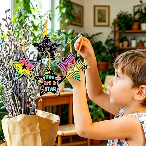 Scratch Art Party Bag Fillers, Rainbow Scratch Paper Creative Activities, Star-Shaped Scratch Cards with Bamboo Stylus, 48-Piece Set for Classroom Projects and Travel Entertainment — view 4