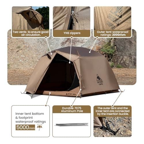 OneTigris JOVIAN 4 Person Camping Tent - 3 Season Family Shelter for Outdoor Backpacking With 2000mm Outer Tarp, 5000mm Bottom & Waterproof Floor Mat — view 6