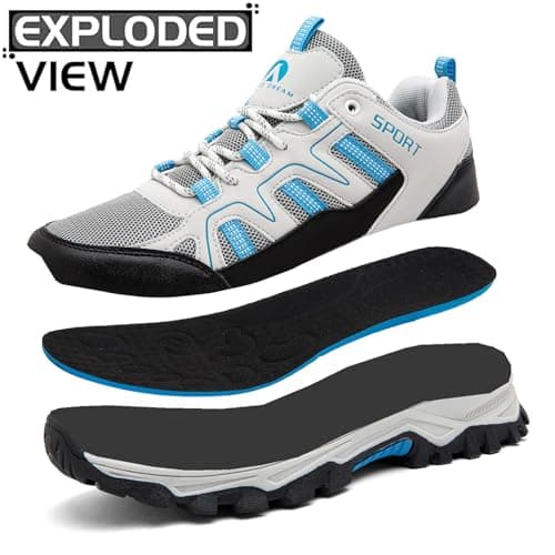 ASOCO DREAM Hiking Shoes Mens Womens Walking Boots Lightweight Breathable Trekking Climbing Trainers Outdoor Backpacking Camping Sneaker,Beige Blue,4 UK — view 5
