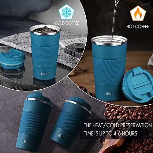 HASAGEI Travel Mug, Insulated Coffee Cup with Leakproof Lid - Vacuum Insulation Stainless Steel for Hot and Cold Water Coffee and Tea Blue 510ml — view 5