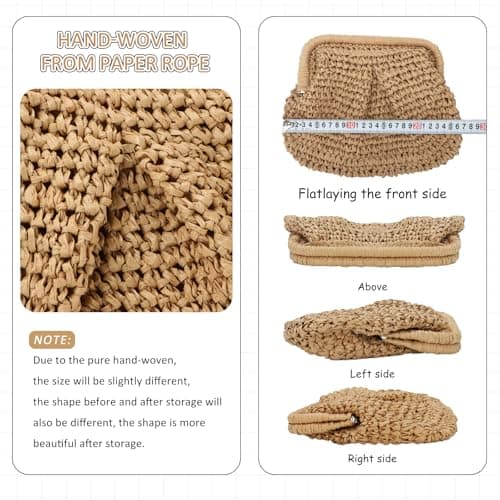 Emprier - Women's Straw Handbag, Cloud Dough Ball Bag, Crossbody Straw Shoulder Bag, Woven Bag for Summer, Beach, Khaki, Talla única — view 3