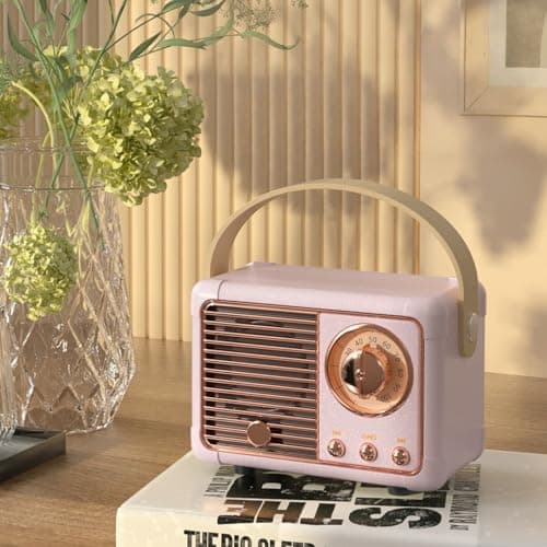 Luonaa Retro Bluetooth Speaker, Vintage Wireless Portable Speaker – Birthday Gifts for Girls, Teenage, Women, Room Decor, Cute Mini Speaker for Travel, Indoor & Outdoor (Pink) — view 2