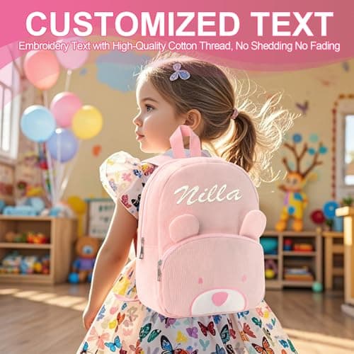 Personalised toddler backpack Corduroy Teddy Bear Backpack for Toddlers | Embroidered Name Kids Nursery Bag for Boys Girls Preschool Travel (Blue) — view 2