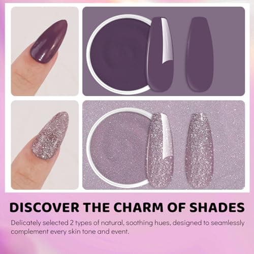 Aokitec Dip Powder Nail Kit, Deep Aubergine Cream & Mauve Shimmer Nail Powder with Dip Liquid for Nail Art, Dipping Acrylic Nail Kit for Holiday Travel, Nail Set Gift for Women & Girls — view 2