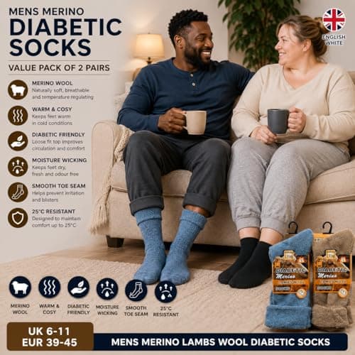 reshmena® 2 Merino Mens Wool Diabetic Socks Loose Top Men Wool Non-Elastic Sock's Mens Thick Boot Socks Winter Sock 2.4 TOG Diabetic 6-11 Assorted — view 6