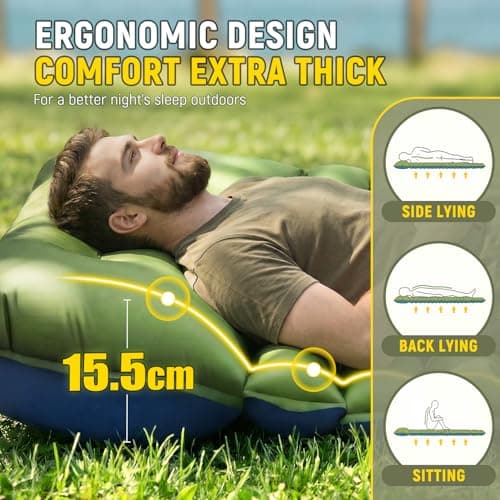 Myxslop Camping Sleeping Pad with Built-in Foot Pump & Pillow, 15.5cm Thick Ultralight Inflatable Sleeping Mat, Compact Camping Mat for Hiking, Backpacking, Festivals & Tent Camping — view 2