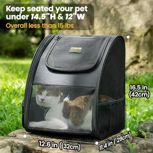 Conlun Cat Backpack Carrier for Small Dogs and Cats Fit Up to 7kg,Small Dog Backpack,Expandable & Foldable with 3-Side Mesh Windows,Pet Carrier for Travel & Hiking Friendly,Black — view 2