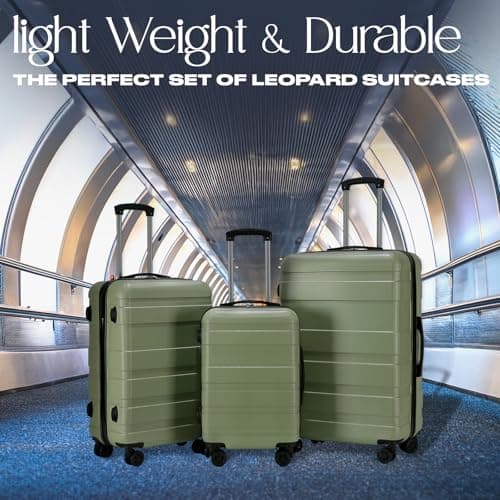 OHS Suitcases Set of 3, Hardshell Luggage Sets with 4 Wheels Lightweight Durable Adjustable Handles Easy to Carry - Cabin Luggage, Suitcase Medium, Suitcase Large - Olive Green — view 4