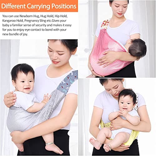 HINATAA Breathable Baby Sling, Adjustable Baby Wrap, Baby Carrier Wrap, Quick Dry, 3D Mesh Fabric, Thick Shoulder Straps, Elastic for Summer, Pool, Beach, Newborn Carrying (Grey) — view 4