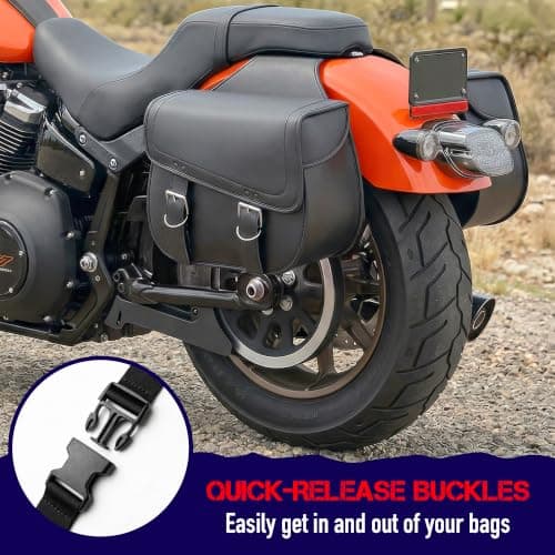 Nomad Leather Motorcycle Saddlebags Large Quick-Easy Universal Fit Throw Over Saddle Bags Cruiser Biker Side Bags (Black) — view 2