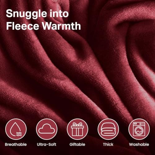 Oxford Homeware Fleece Blanket Sofa Throw Cuddly Reversible Soft Throws for Bed, Couch, Settee, Travel Lightweight and Breathable Blanket fit All Season (Burgundy, Throw/Single) — view 6