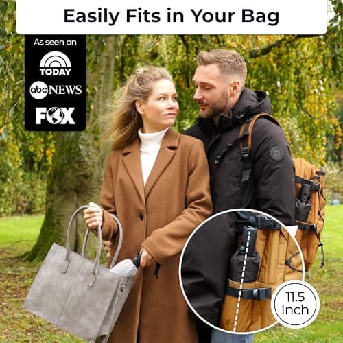 TUMELLA Strongest Windproof Travel Umbrella (Compact, Superior & Beautiful), Small Strong but Light Portable and Automatic Folding Rain Umbrella, Durable Premium Grip, Fits Car & Backpack Black Grey — view 2