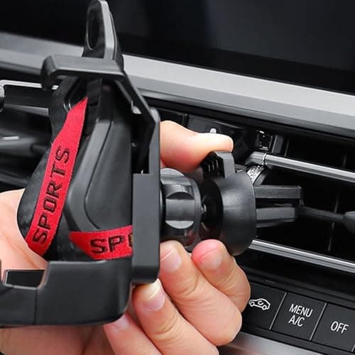 Racing Seat Phone Holder with Safety Belt, 360° Rotation & Auto-adjustable Design - ABS Air Vent Car Phone Mount for Most Phones (Red) — view 2
