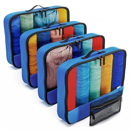 OW-Travel Packing Cubes for Suitcases 5 Pcs Blue Large with Mesh Zip Pouch