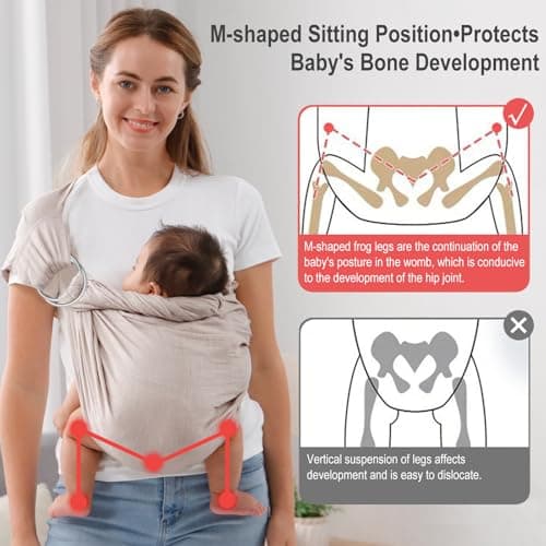 vrbabies Baby Sling Carrier for Newborn to Toddlers, Adjustable Breathable Muslin Double Ring Sling Wraps, Sling Holder Carrier Scarf, Ideal Baby Gift for New Parents (Grey) — view 3