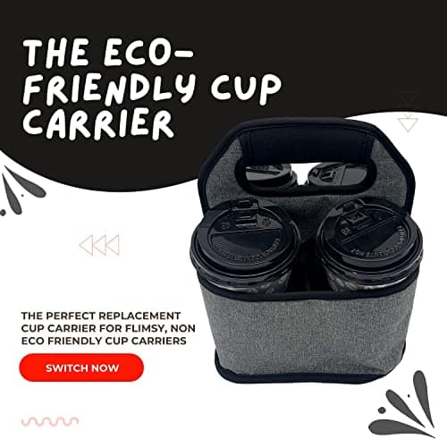 KOSTOO Portable Drink Carrier and Reusable Coffee Cup Holder for Hot or Cold Drinks, On-The-go Water Bottle Cup Caddy with Adjustable Elastic Fastening Strap, Gray (Gray-4 Pockets) — view 3