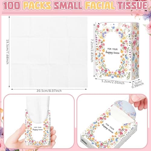 Therwen 100 Pack Wedding Happy Tears Tissues Packs for Wedding Guests 1000 Sheet Tissues Packs Travel Size Bulk Essentials Stuffers Emergency Kit (Bright) — view 5