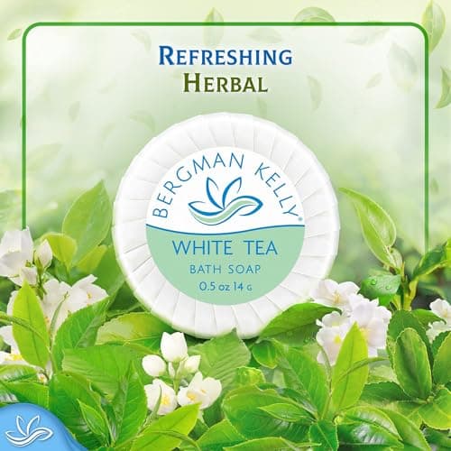 Bergman Kelly - Hotel Soap Bars - White Tea, 14 g, 100 PK - Travel Size Luxury Bulk Amenities Bar Soap - Mini Individually Wrapped Round Soaps - Small Toiletries for Airbnb, Motel, Guest Bathroom — view 4