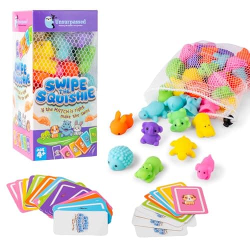 Unsurpassed Swipe the Squishie - 36 Squishies Sensory Speed Game for Kids 4–8 | Fast-Paced Family Matching Card Game | Screen-Free, Travel & Birthday Gift