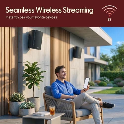Pyle Bluetooth Speakers, Waterproof Wall-Mounted Wireless Speaker System, Indoor/Outdoor, Weatherproof, Heavy-Duty Stereo Sound, Compatible with iPhone, Android, Tablet & PC (Pair, Black) — view 2