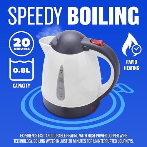 12V Electric Car Kettle - Travel, Camping, Caravan, Boiling Water | Ideal For Tea Coffee Hot Water | Fast Boil Lorry, Truck, Volt | Socket, Plug, Cigarette Lighter, Charger Portable — view 5