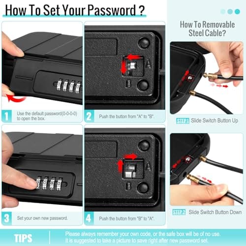 WACCET Portable Safe Box with Code, Combination Security Case Lock Box Waterproof Anti-Theft Mini Travel Safe with Removable Wire Rope Security Safe Box for Home, Office, Hotel, Cars,Travel etc — view 3