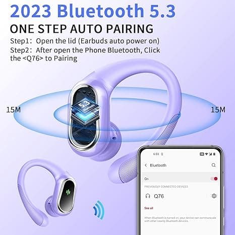 Wireless Earbuds, 2026 Bluetooth 5.4 Headphones Sport, 50Hrs HiFi Stereo Deep Bass Over-Ear buds with ENC Noise Cancelling Mic, IP7 Waterproof & LED Display Earphones with Earhooks for Workout/Running — view 2