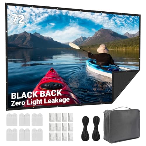 LEORFI 72 Inch Projector Screen with Black Backing, Portable Movie Screen