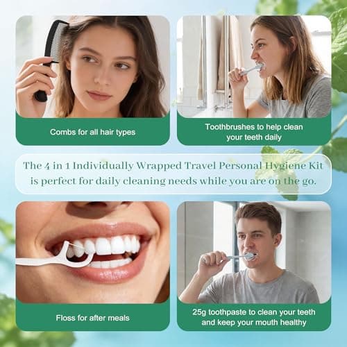 Lilingsty Travel Toothbrush Kit Bulk, Toothbrush Toothpaste Set, Hygiene Kit Bulk with Floss Picks, Comb, Protective Case, Individually Packaged, Suitable for Home, Travel, and Hotels (5-Pack) — view 4