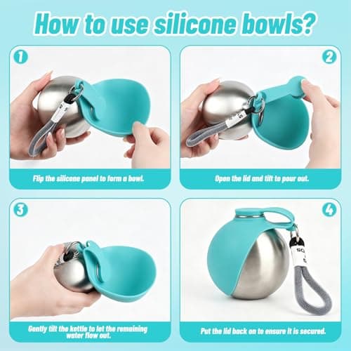 Portable Dog Water Bottle - 2-in-1 Pet Water Bottle with Foldable Silicone Bowl, Stainless Steel Dog Travel Water Bottle, Leak Proof & Compact, Ideal for Outdoor Walking Hiking Travels, 285ml — view 4