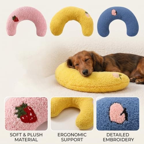 QhgPnt 3 Pcs Cat Pillow Set, Fluffy And Soft Dog Pillow, Comfortable Sleeping Cat Cushions with Neck Support, Pink Yellow Blue Colour Collection for Small Pets Improve Sleeping, Travel and Home Use — view 3