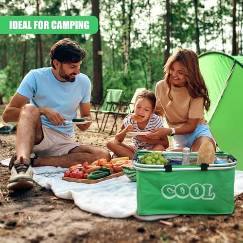 GEEZY Mint Green Cool Bag – 35L Large Insulated Picnic Basket, Folding Cooler Box with Sturdy Aluminium Frame & Strong Handles, Ideal for Camping, Shopping, Outdoor Use – Versatile & Durable — view 6