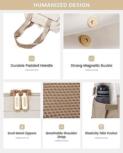 LOVEVOOK 17.3 inch Laptop Rucksack Bag for Ladies, Backpack Womens, Daypacks for Office Teacher Nurse, Fashion School Bags with USB Port for Work University Travel Business, Beige-Khaki — view 5