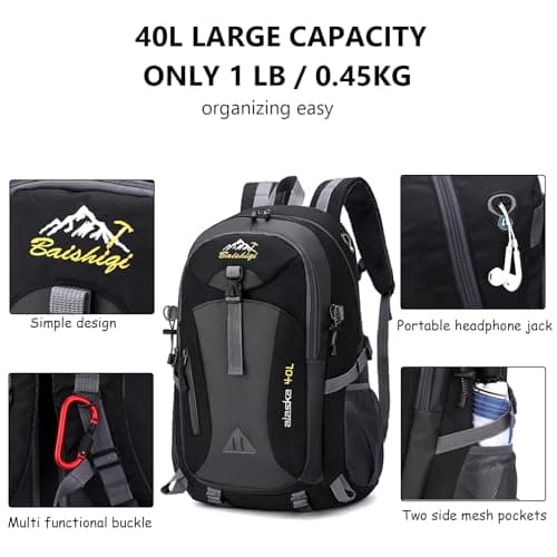 Hiking Backpack 40L Lightweight Foldable Backpack for Men Women Durable Water Resistant Daypack Rucksack for Camping Cycling Climbing Walking Mountaineer Outdoor Sports — view 2