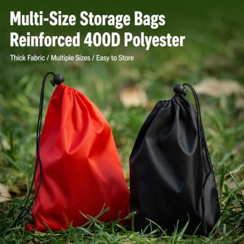 RubyTint 4 Pcs Red Drawstring Bags, Small Waterproof Nylon Storage Pouches 15 x 20 cm, Foldable Travel Organisers for Outdoor, Camping, Gym, School, Toiletries and Small Accessories (red-15 * 20) — view 5