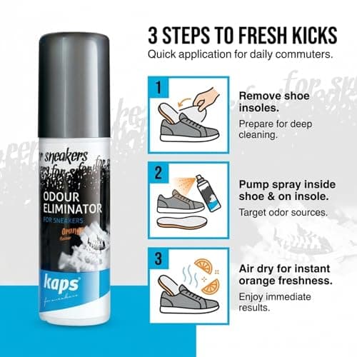 Shoe Freshener Spray for Trainers Sneakers - Odour Eliminator Deodoriser for Smelly Shoes Footwear with Silver Nanoparticles, Fresh Orange Citrus Scent, Foot Spray 100ml - Kaps — view 5
