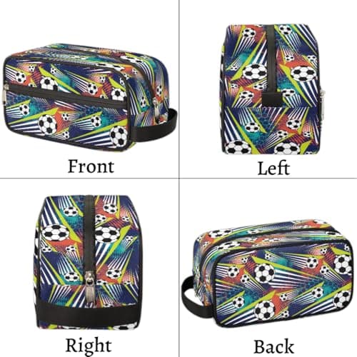Travel Toiletry Bag for Boys Kids - Waterproof Hanging Dopp Kit for Men, Shaving Bag with Large Capacity for Bathroom, Sports, Shower (Football) — view 6