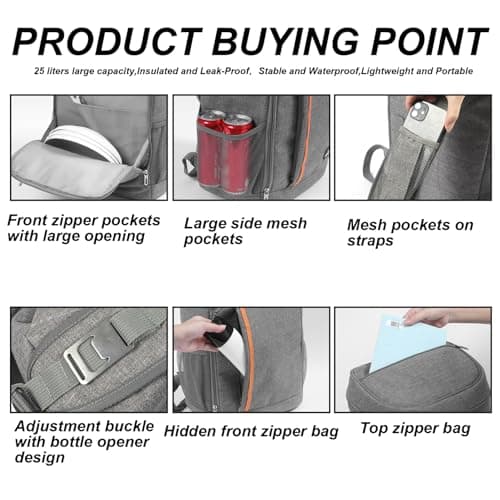 Backpack Cooler 25L Large Capacity Waterproof Portable Lightweight Backpack Coolers Insulated Leak Proof for Camping, Hiking, Picnic. — view 4