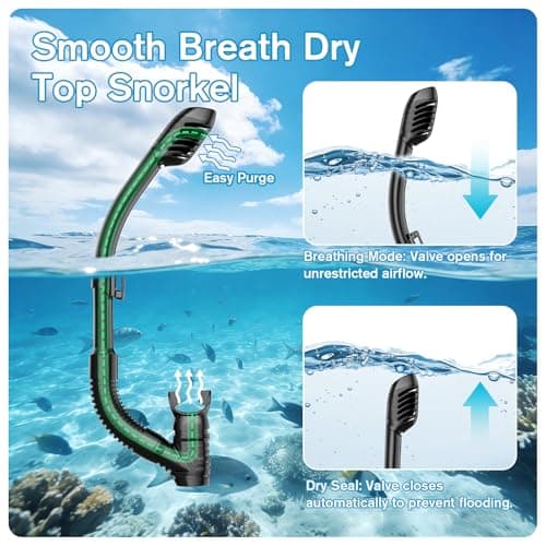 BuyCard Snorkel Mask,180 Degree Panoramic View Dry Top Snorkeling Gear，Safe Anti-Leak Anti-Fog Diving Mask, Snorkel Set and Swimming Goggles (Peacock Green) — view 4