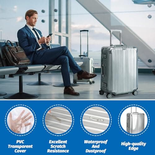ASelected Suitcase Cover Protector 28 Inch, Clear PVC Suitcase Cover Protectors for Wheeled Suitcase, Waterproof Suitcase Protector for Business Trip Daily Using — view 4