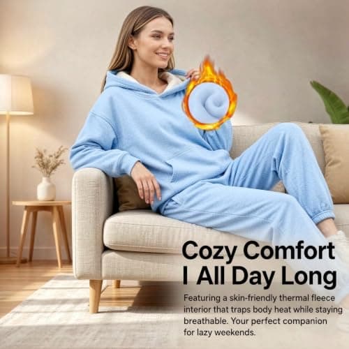 Lounge Wear Sets For Women Uk,Co Ord Sets For Women Uk Lounge Wear Sets Ladies Heated Hoodie Womens Leisure Tracksuit Set Winter Jumpers Wide Leg Joggers Tracksuit Bottoms Matching Set Airport Outfits — view 5