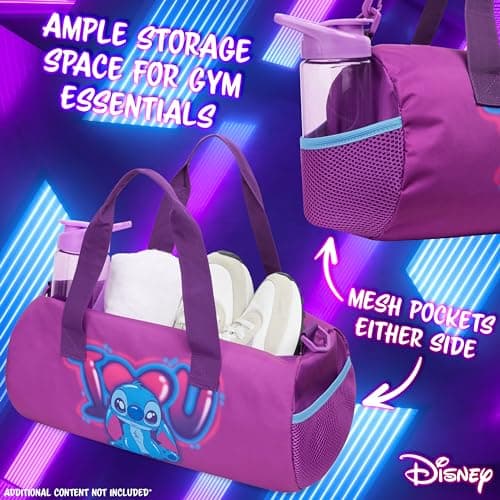 Disney Kids Sports Bag, Holdall with 2 Pockets & Adjustable Strap (Purple Stitch) — view 4