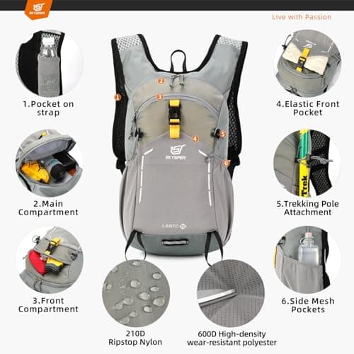 SKYSPER Small Hiking Backpack - 15L Travel Rucksack Lightweight Daypack with Chest & Waist Strap Water Resistant Walking Backpack for Women Men — view 3
