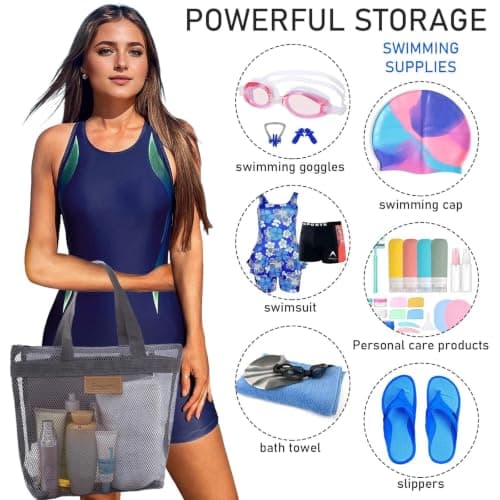 WSXQAZ 3 Pieces Mesh Shower Bag, Mesh Shower Caddy Bags, Toiletry Bags, mMesh Wash Bag, Toiletries Bagg, Quick-Dry Portable Gym Travel Tote with Zipper for Swimming, Camping, College Dorms, Beach — view 4