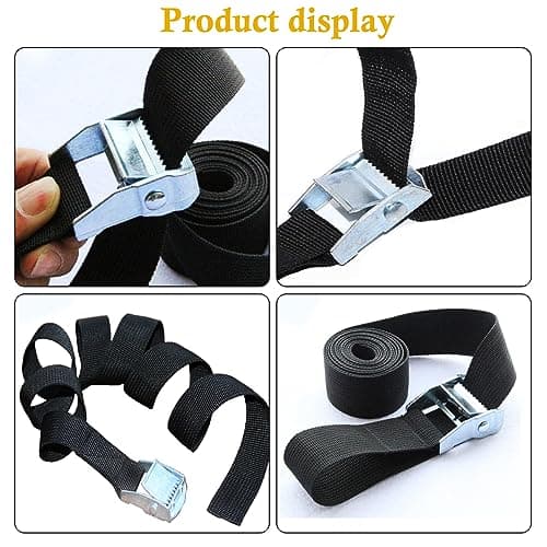 2PCS Cam Buckle Lashing Straps, 2CMX1M, 2CMX1.5M Metal Cam Buckle Tie Down Straps Fastening Straps Ratchet Tensioning Belts Roof Rack Straps for Luggage Motorcycle Bicycles Packing — view 4