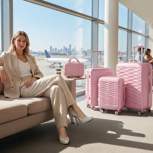 H.yeed 4-Piece Luggage Set Lightweight ABS Hard Shell Suitcase Set with TSA Lock and Spinner Wheels Travel Suitcase Set Includes 12" 20" 24" 28" (Pink, 4 pc Set) — view 2