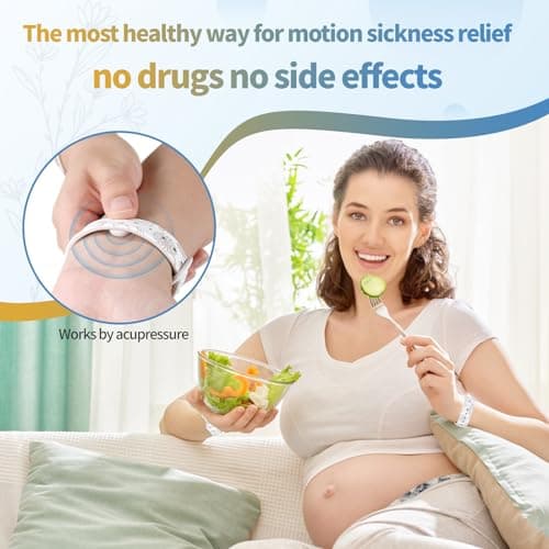 MEIYYJ Travel Sickness Bands Motion Sickness Bands for Adults Adjustable Acupressure Anti Sickness Wristbands for Car Sea Morning Sickness-White/Starlight — view 2