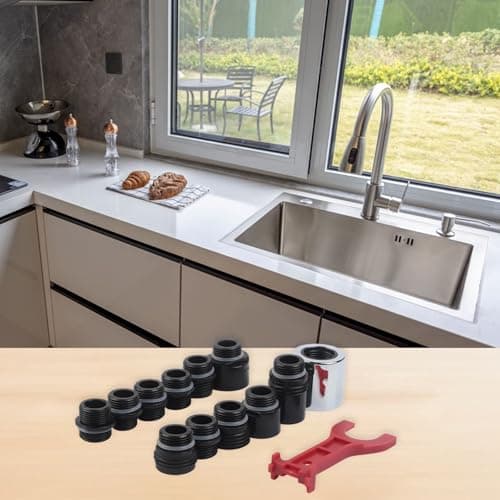 LatoYard Universal Pull Out Faucet Adapter Set, 12-Pack Thread Connectors Including G1/2 and 5/8-18UN, Durable ABS Plastic Fitting Kit with Wrench for Kitchen Taps — view 2