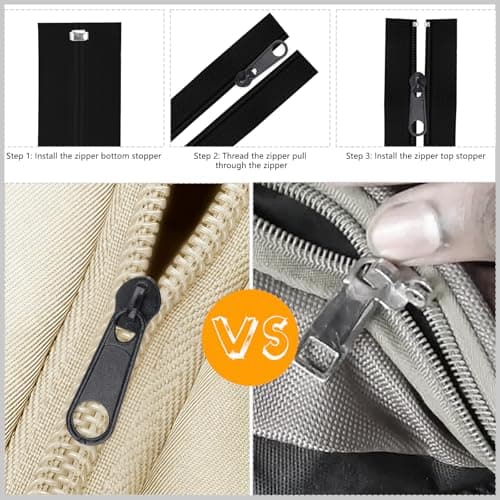 DOITEM 25Pcs Black Zipper Repair Kit Zippers Replacement 3# Zipper Pull Rescue Kit for Clothing Jackets Purses Luggage Backpacks — view 3