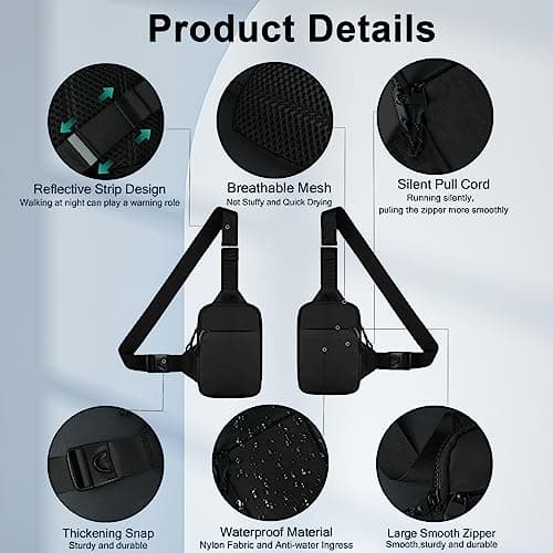 flintronic Sling Bag, Waterproof Chest Bag for Men and Women, Mini Breathable Crossbody Shoulder Bag with Zipper, Lightweight Shoulder Backpack for Travel Hiking Cycling Camping Outdoor Sports — view 5